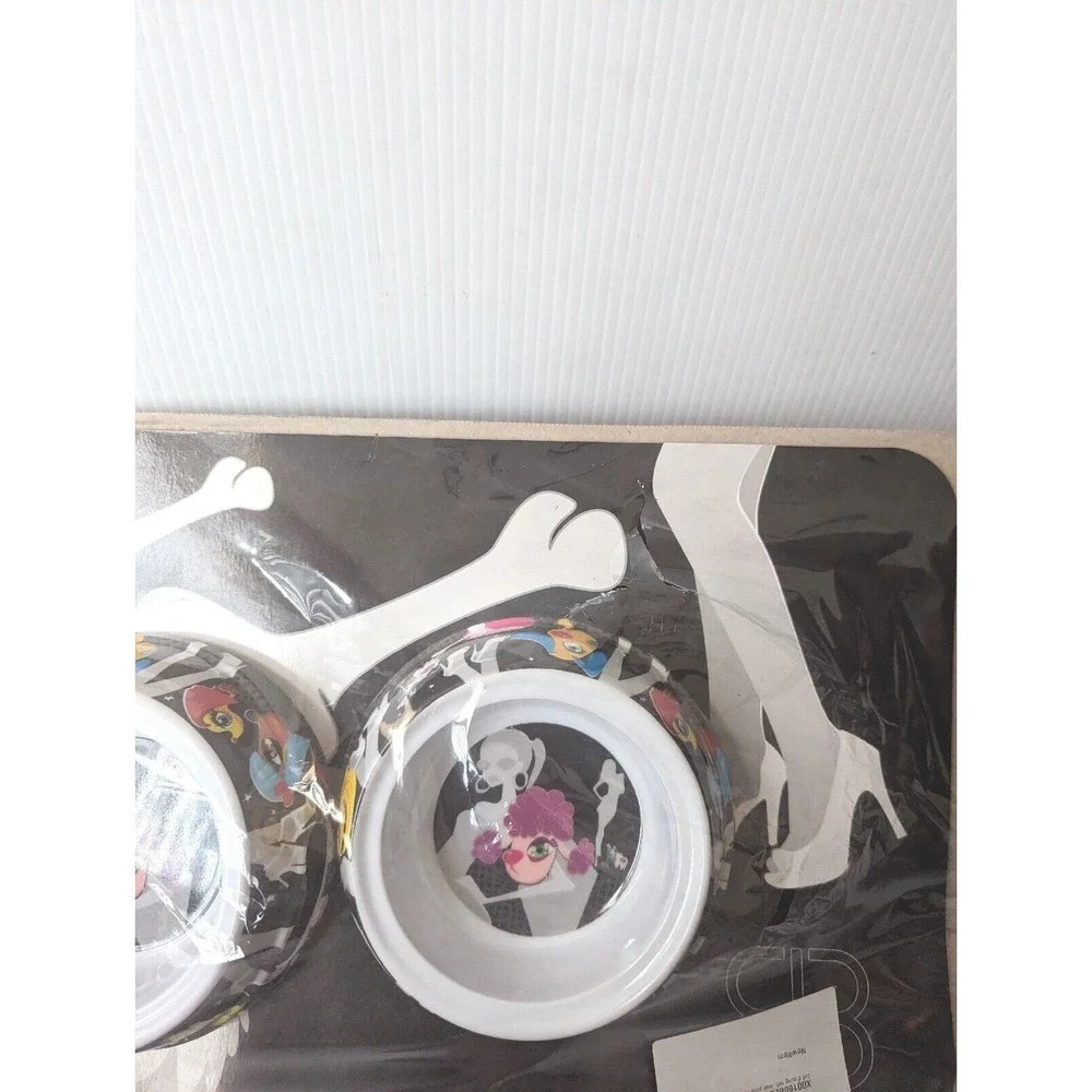 PetEgo Dog Cat Bowl Dish Placement Set Italian Style Whimsical Cartoon Heels NEW